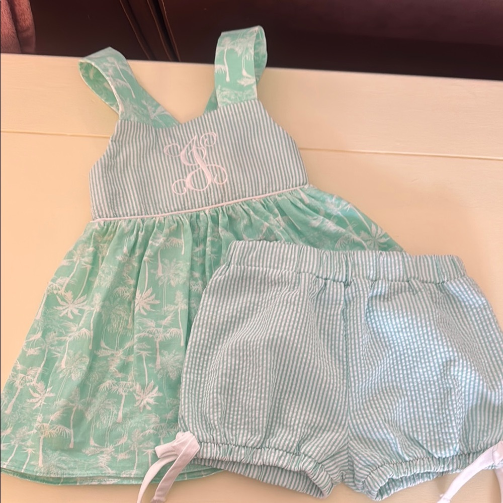 Green Striped Monogram J Shorts Set 24 Months